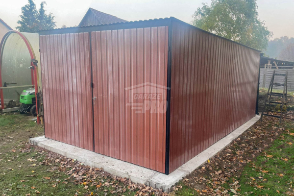Ogłoszenie - Garaż blaszany 3x5m - Brama dwuskrzydłowa - jasny brąz - rynny - dach spad w tył GP478 - Zamość - 4 150,00 zł