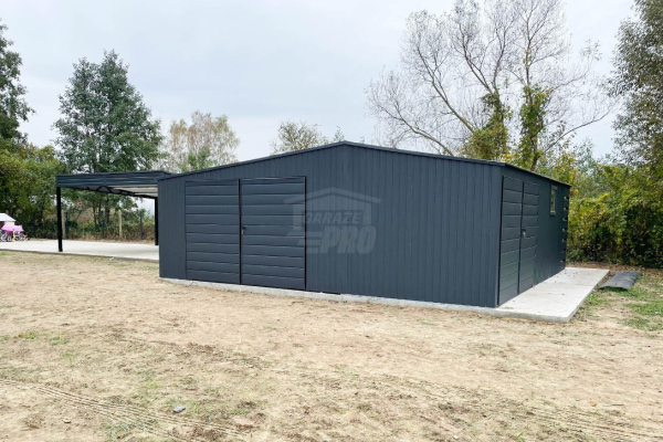 Ogłoszenie - Garaż blaszany 7x7,5m + wnęka 2,5m - 2x brama dwuskrzydłowa - 2x okno - antracyt -  dach dwuspadowy  GP481 - Poznań - 16 300,00 zł