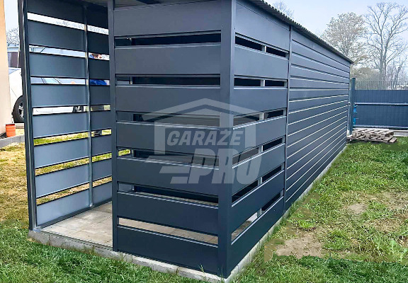 Ogłoszenie - Schowek - domek ogrodowy 6x2m + wiata 1,5m - Brama dwuskrzydłowa - antracyt - dach spad w tył GP452 - Olsztyn - 8 250,00 zł