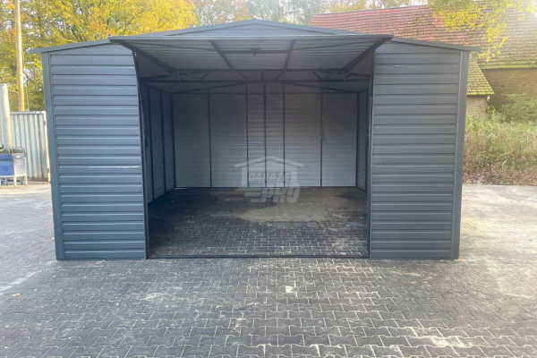 Ogłoszenie - Garaż blaszany 5x5,5m - Brama uchylna - drzwi - antracyt - dach dwuspadowy GP522 - Kościerzyna - 10 050,00 zł