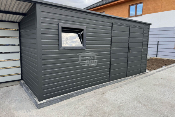 Ogłoszenie - Schowek - Domek Ogrodowy 5x2m + wiata 1m -  Drzwi  - okno - antracyt - dach spad w tył GP550 - Bełchatów - 5 650,00 zł