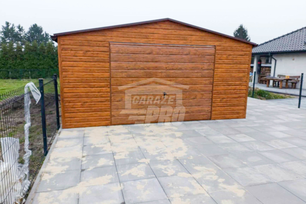Ogłoszenie - Garaż blaszany 6x6m - Brama uchylna - drzwi - 2x okno - jasny orzech - drewnopodobny - rynny - dach dwuspadowy GP447 - Jarocin - 14 750,00 zł