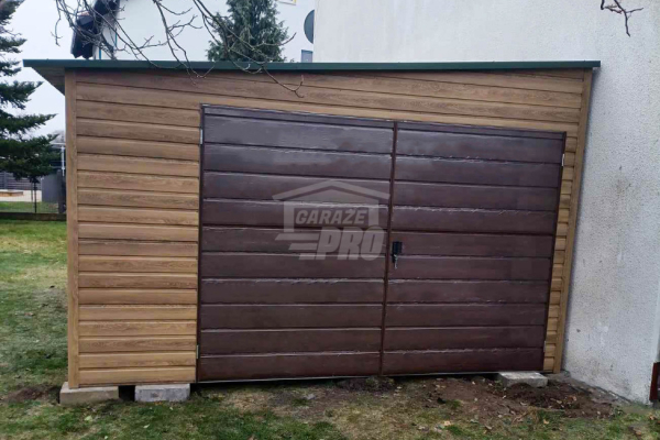 Ogłoszenie - Garaż blaszany 4x7m - Brama dwuskrzydłowa - okno - Jasnny orzech - drewnopodobny - dach spad w bok GP519 - Radomsko - 7 990,00 zł