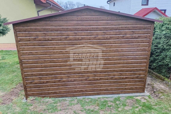 Ogłoszenie - Garaż blaszany 4x6m - Brama uchylna - drzwi - okno - ciemny orzech - drewnopodobny - dach dwuspadowy GP446 - Białogard - 8 200,00 zł