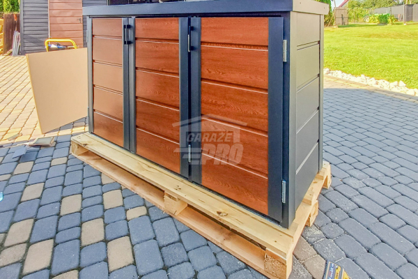Ogłoszenie - Zabudowa koszy na śmieci wiata śmietnikowa obudowa kubłów 207x80x120 cm 3x240L Antracyt - Jasny Orzech GP511 - Września - 3 450,00 zł