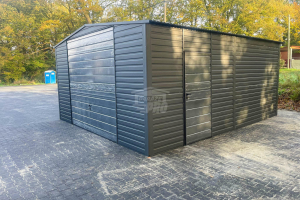Ogłoszenie - Garaż blaszany 5x5,5m - Brama uchylna - drzwi - antracyt - dach dwuspadowy GP522 - Kościerzyna - 10 050,00 zł