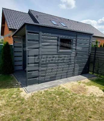 Ogłoszenie - Schowek - domek ogrodowy 2,5x2,5m + wiata 0,5m - drzwi - okno - antracyt - dach spad w tył  GP457 - Bydgoszcz - 4 350,00 zł