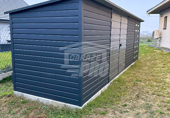 Ogłoszenie - Schowek - domek ogrodowy 6x2m + wiata 1,5m - Brama dwuskrzydłowa - antracyt - dach spad w tył GP452 - Olsztyn - 8 250,00 zł