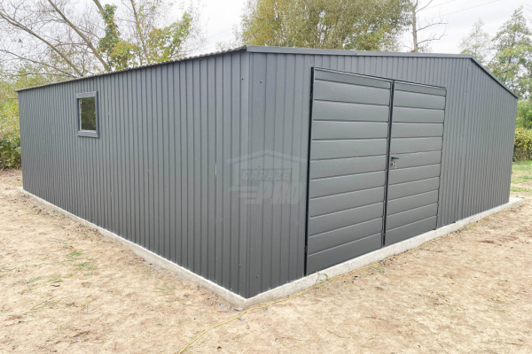 Ogłoszenie - Garaż blaszany 7x7,5m + wnęka 2,5m - 2x brama dwuskrzydłowa - 2x okno - antracyt -  dach dwuspadowy  GP481 - Poznań - 16 300,00 zł