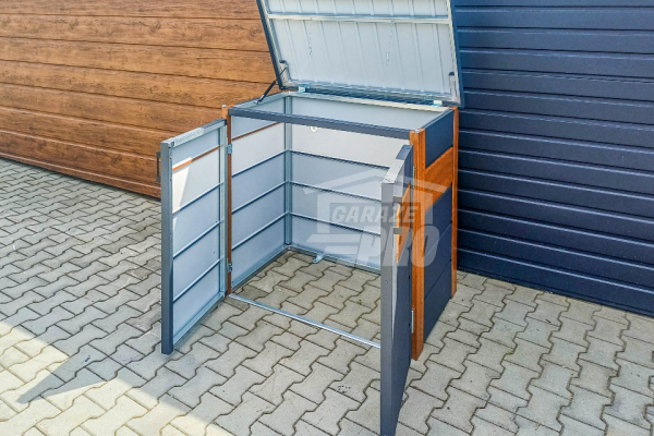 Ogłoszenie - Zabudowa koszy na śmieci wiata śmietnikowa obudowa kubłów 120x65x110 cm 2x120L antracyt + złoty dąb GP509 - Wągrowiec - 2 450,00 zł