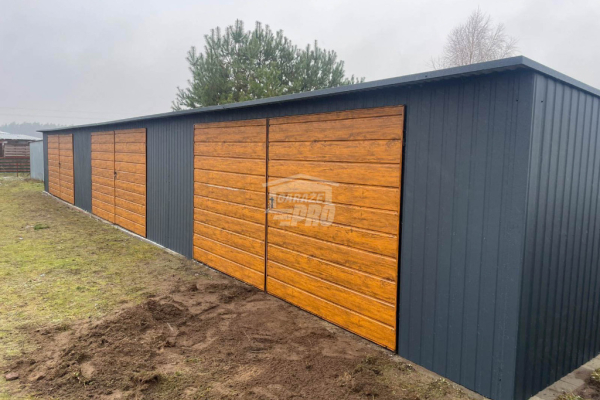 Ogłoszenie - Rząd garaży Garaż blaszany 18x5m 3x brama dwuskrzydłowa drzwi drewnopodobny dach GP525 - Gryfice - 22 900,00 zł
