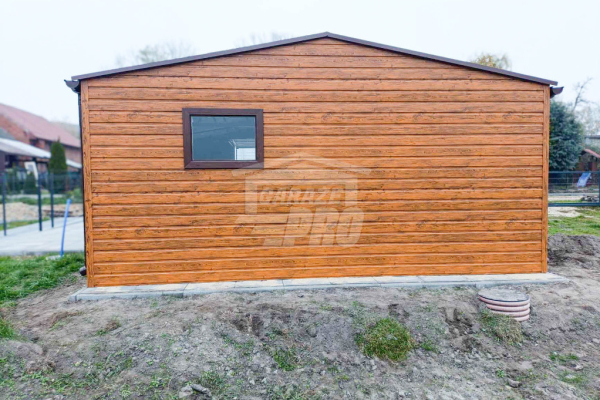 Ogłoszenie - Garaż blaszany 6x6m - Brama uchylna - drzwi - 2x okno - jasny orzech - drewnopodobny - rynny - dach dwuspadowy GP447 - Jarocin - 14 750,00 zł