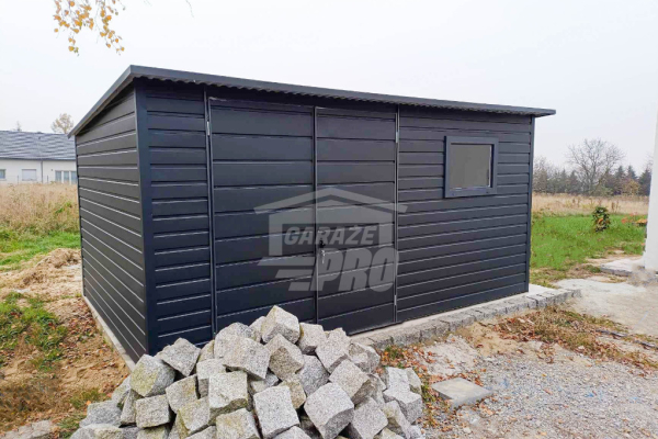 Ogłoszenie - Schowek - domek ogrodowy 4,5x2,5m - Brama dwuskrzydłowa - okno antracyt - dach spad w tył GP449 - Nowogard - 4 690,00 zł