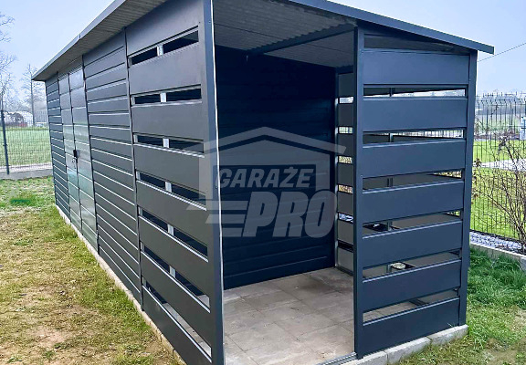Ogłoszenie - Schowek - domek ogrodowy 6x2m + wiata 1,5m - Brama dwuskrzydłowa - antracyt - dach spad w tył GP452 - Olsztyn - 8 250,00 zł
