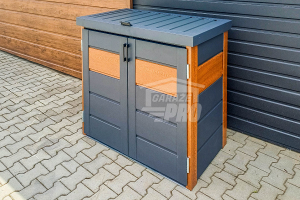 Ogłoszenie - Zabudowa koszy na śmieci wiata śmietnikowa obudowa kubłów 120x65x110 cm 2x120L antracyt + złoty dąb GP509 - Wągrowiec - 2 450,00 zł