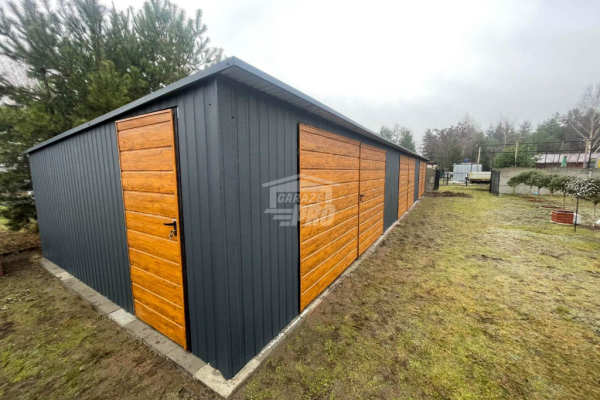 Ogłoszenie - Rząd garaży Garaż blaszany 18x5m 3x brama dwuskrzydłowa drzwi drewnopodobny dach GP525 - Gryfice - 22 900,00 zł