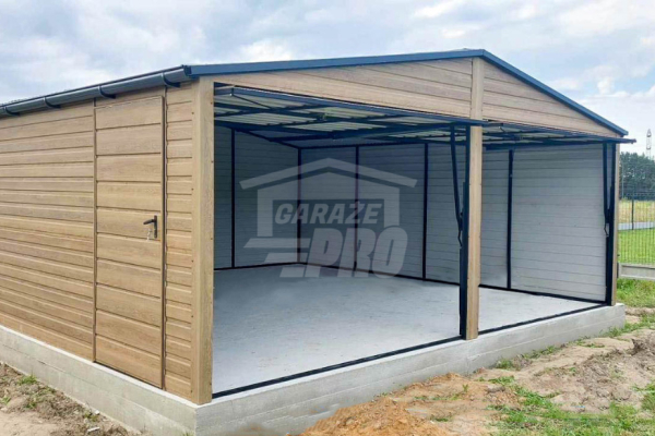 Ogłoszenie - Garaż blaszany 6x5,8m - 2x brama uchylna - drzwi - okno - winchester - drewnopodobny - rynny - dach dwuspadowy GP454 - Toruń - 14 990,00 zł
