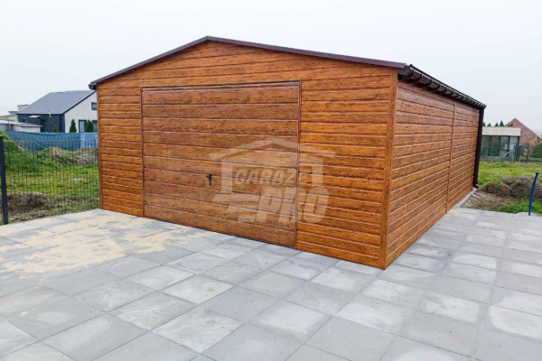 Ogłoszenie - Garaż blaszany 6x6m - Brama uchylna - drzwi - 2x okno - jasny orzech - drewnopodobny - rynny - dach dwuspadowy GP447 - Jarocin - 14 750,00 zł