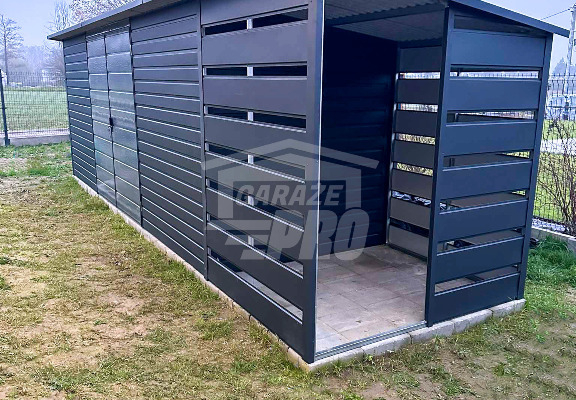 Ogłoszenie - Schowek - domek ogrodowy 6x2m + wiata 1,5m - Brama dwuskrzydłowa - antracyt - dach spad w tył GP452 - Olsztyn - 8 250,00 zł