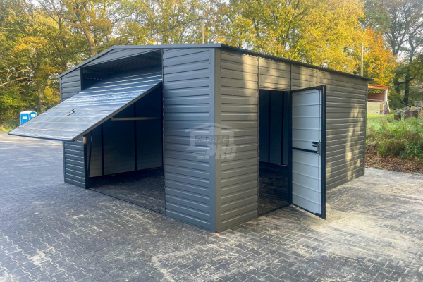 Ogłoszenie - Garaż blaszany 5x5,5m - Brama uchylna - drzwi - antracyt - dach dwuspadowy GP522 - Kościerzyna - 10 050,00 zł