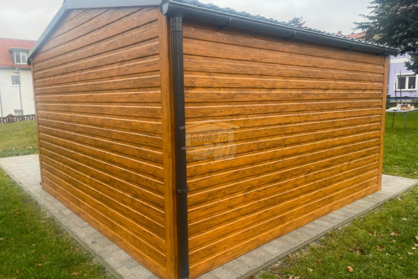 Ogłoszenie - Schowek - domek ogrodowy 4x4m Drzwi okno Jasny orzech drewnopodobny rynny Blachodachówka dach dwuspadowy GP529 - Tychy - 7 950,00 zł