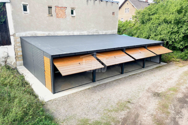 Ogłoszenie - Rząd garaży Garaż blaszany 12x6m 4x brama uchylna drzwi  drewnopodobny dach spad w przód  GP482 - Kalisz - 25 950,00 zł