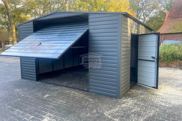 Ogłoszenie - Garaż blaszany 5x5,5m - Brama uchylna - drzwi - antracyt - dach dwuspadowy GP522 - Kościerzyna - 10 050,00 zł
