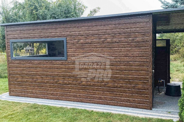 Ogłoszenie - Schowek - domek ogrodowy 4,5x2,5m + wiata 1,8m drzwi 2x okno drewnopodobny rynny dach GP450 - Iława - 8 350,00 zł