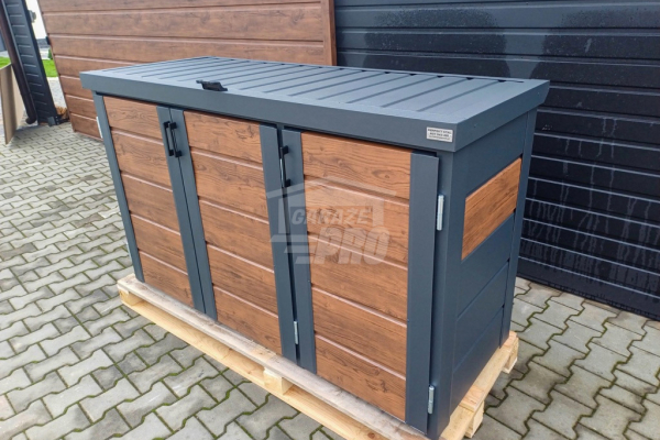 Ogłoszenie - Zabudowa koszy na śmieci wiata śmietnikowa obudowa kubłów 177x65x110 cm 3x120L antracyt + jasny orzech GP510 - Konin - 3 300,00 zł