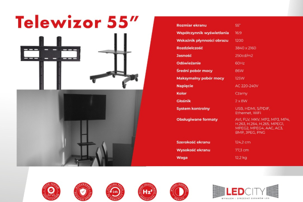 Ogłoszenie - Wynajem Telewizorów 75 i 55 cali na Statywach - Nowy Sącz - 1,00 zł