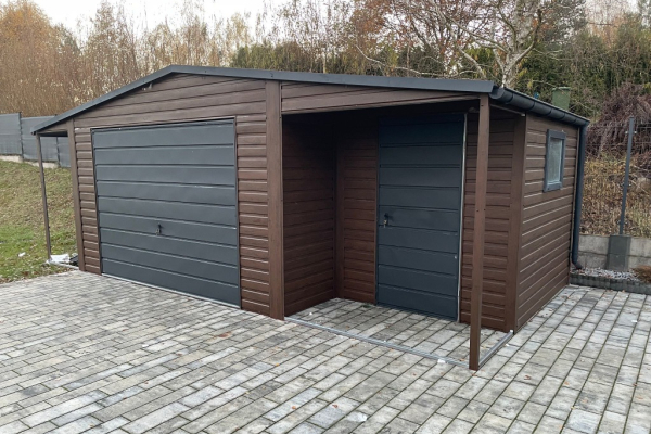 Ogłoszenie - Garaż Blaszany drewnopodobny z wnęką 5.5x5m + 1.5x5m wiata Panelowa - Łódź - 13 100,00 zł