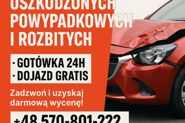 Ogłoszenie - Skup aut uszkodzonych Odbiór auta - GRATIS!, auto bez OC skup - Małopolskie