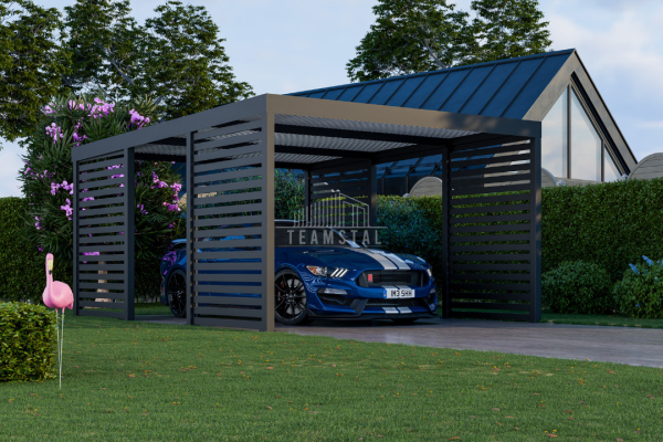 Ogłoszenie - CarPort PREMIUM - Wiata samochodowa 4x5 Antracyt Zabudowa - TS1040 - Lubin - 11 390,00 zł