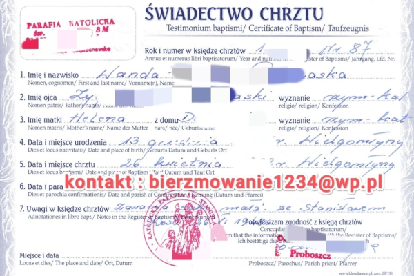 Ogłoszenie - Bierzmowanie Ślub Chrzest 24h Zaświadczenie dla chrzestnych Nauki przedmałżeńskie Akt Ślubu Akt Zgonu Świadectwo