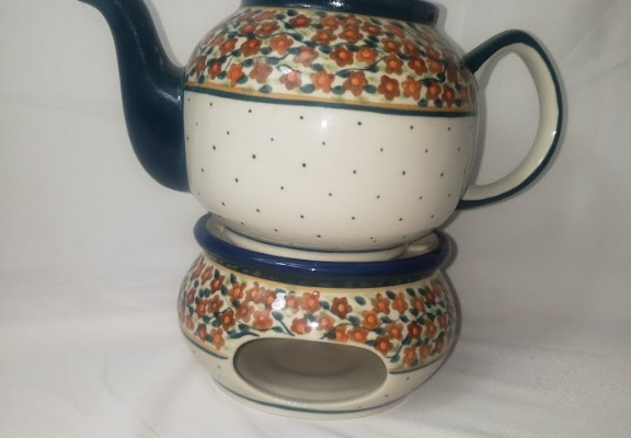 Ogłoszenie - Ceramiczny czajnik z podgrzewaczem – dekor DU-52 | Bolesławiec 1L - Bolesławiec - 340,00 zł