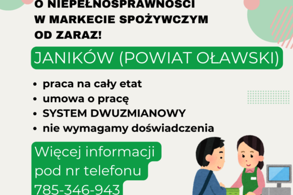 Ogłoszenie - Praca dla os. z orzecz., Dino Polska S.A., Janików. Zdjęcie 1