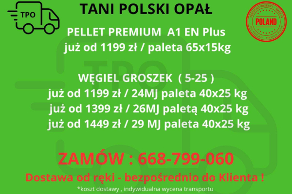 Ogłoszenie - Pellet, groszek węgiel dostawa Małopolska - Małopolskie - 1 199,00 zł