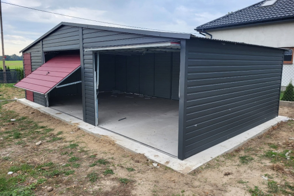Ogłoszenie - Garaż Blaszany 9x5 Dwuspadowy dwustanowiskowy Grafit MAT + Wiśnia Montaż Gratis - Łańcut - 14 750,00 zł