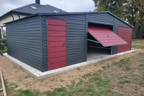 Ogłoszenie - Garaż Blaszany 9x5 Dwuspadowy dwustanowiskowy Grafit MAT + Wiśnia Montaż Gratis - Łańcut - 14 750,00 zł