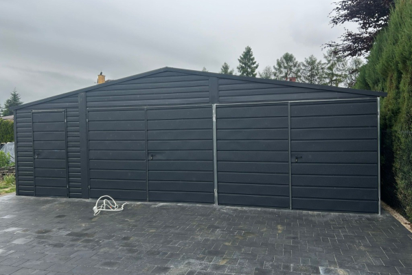 Ogłoszenie - Garaż Blaszany 8x5 Dwustanowiskowy Grafit MAT Premium • Dwuspadowy Dach + 2 Bramy • Montaż Gratis - Łomża - 11 800,00 zł