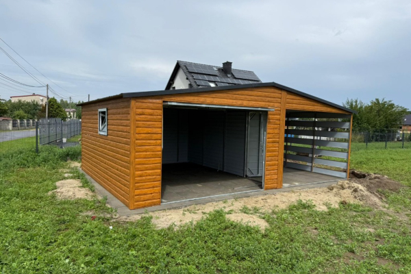 Ogłoszenie - Garaż Blaszany dwuspadowy z wiatą 7x5 Złoty Dąb, brama uchylna PREMIUM - Jelenia Góra - 11 300,00 zł