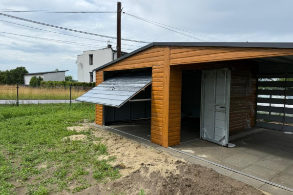 Ogłoszenie - Garaż Blaszany dwuspadowy z wiatą 7x5 Złoty Dąb, brama uchylna PREMIUM - Jelenia Góra - 11 300,00 zł