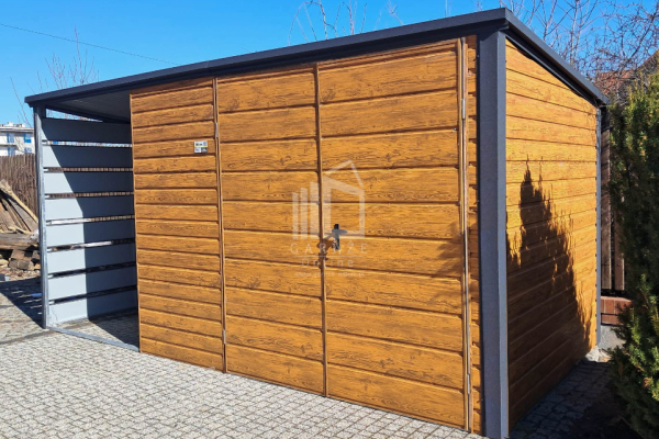Ogłoszenie - Schowek - domek ogrodowy 3,5x2m + wiata 1,5m - Brama dwuskrzydłowa drewnopodobny dach spad w tył  ID971 - Oświęcim - 5 090,00 zł