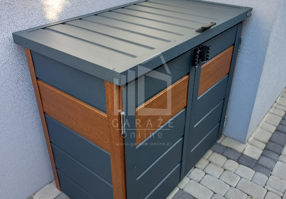 Ogłoszenie - Zabudowa koszy na śmieci wiata śmietnikowa obudowa kubłów 120x65x110 cm 2x120L antracyt + złoty dąb ID497 - Malbork - 2 660,00 zł