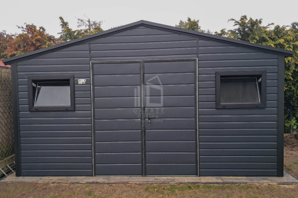 Ogłoszenie - Schowek - domek ogrodowy 4,5x3m - Brama dwuskrzydłowa - 2x okno - antracyt - czarny - dach dwuspadowy ID975 - Radom - 7 950,00 zł