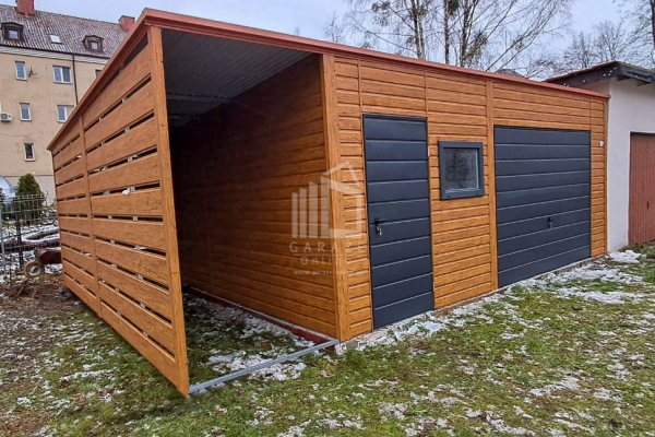 Ogłoszenie - Garaż blaszany 6x6m + Wiata 1,5m - Brama uchylna - drzwi okno drewnopodobny dach spad w tył ID968 - Przemyśl - 17 500,00 zł