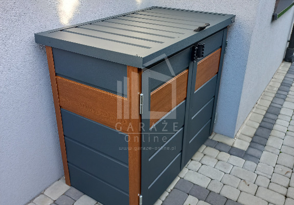 Ogłoszenie - Zabudowa koszy na śmieci wiata śmietnikowa obudowa kubłów 120x65x110 cm 2x120L antracyt + złoty dąb ID497 - Malbork - 2 660,00 zł