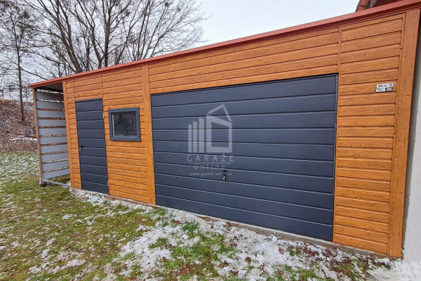 Ogłoszenie - Garaż blaszany 6x6m + Wiata 1,5m - Brama uchylna - drzwi okno drewnopodobny dach spad w tył ID968 - Przemyśl - 17 500,00 zł
