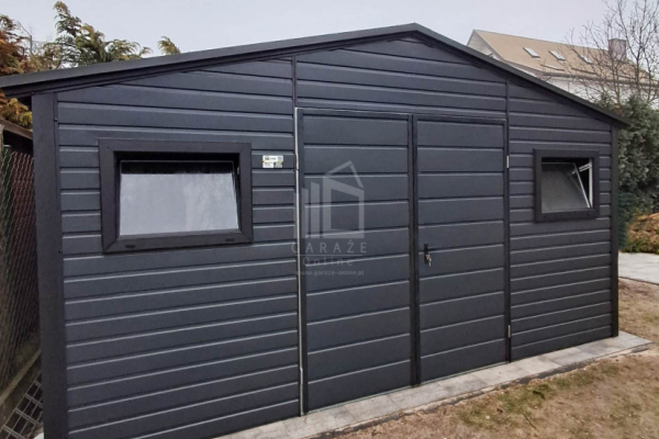 Ogłoszenie - Schowek - domek ogrodowy 4,5x3m - Brama dwuskrzydłowa - 2x okno - antracyt - czarny - dach dwuspadowy ID975 - Radom - 7 950,00 zł