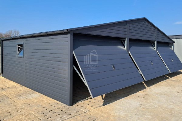 Ogłoszenie - Garaż blaszany 9x6m - 3x Brama uchylna - okno - antracyt - rynny - dach dwuspadowy ID972 - Łódź - 20 990,00 zł